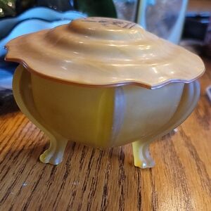 Art Deco Amber Satin Celluloid Lid
